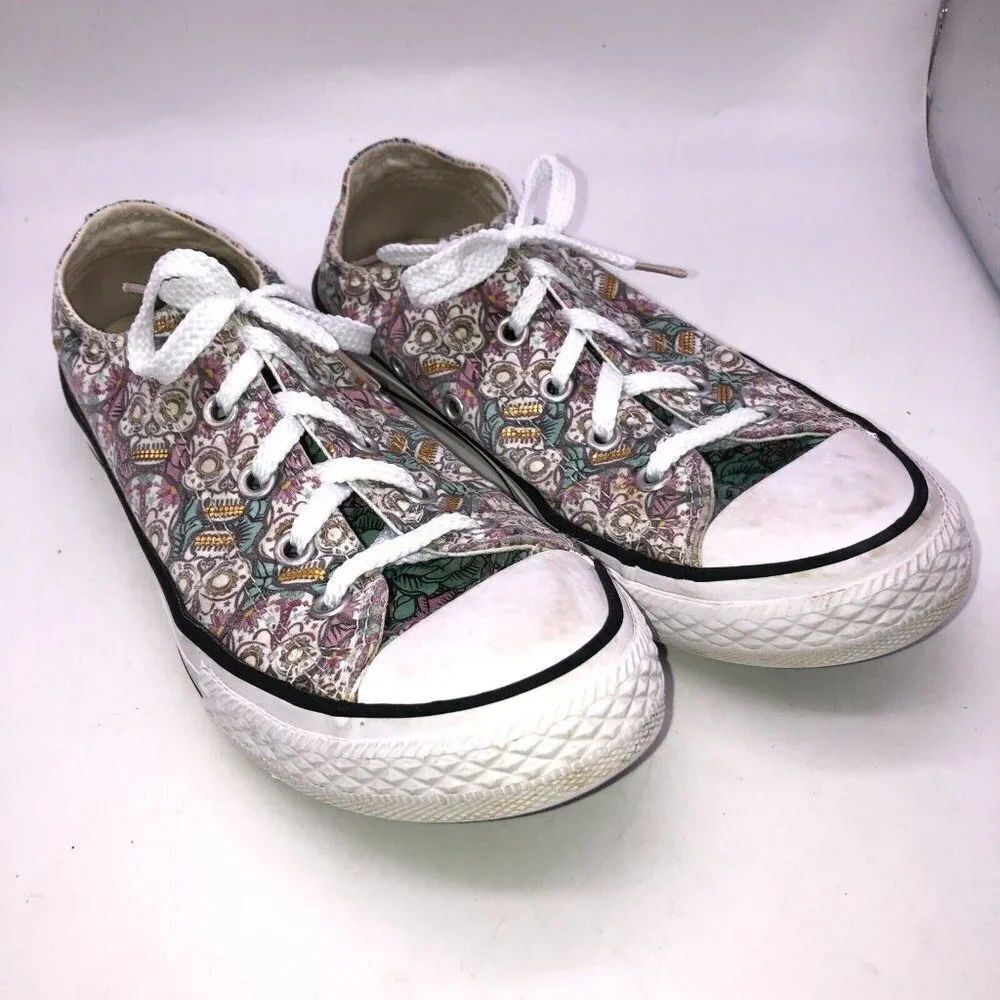 Converse All Star Youth Size 2 Skulls Day of the Dead Low Top Sneakers Shoes